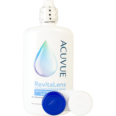 Acuvue RevitaLens Flasche und Kontaktlinsenbehälter